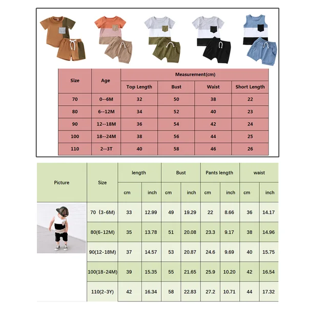Infant Baby Boys Short Sets Patchwork Sleeveless Vest Tops with Pocket + Shorts 2pcs Summer Outfits for Toddler 6-36M 6