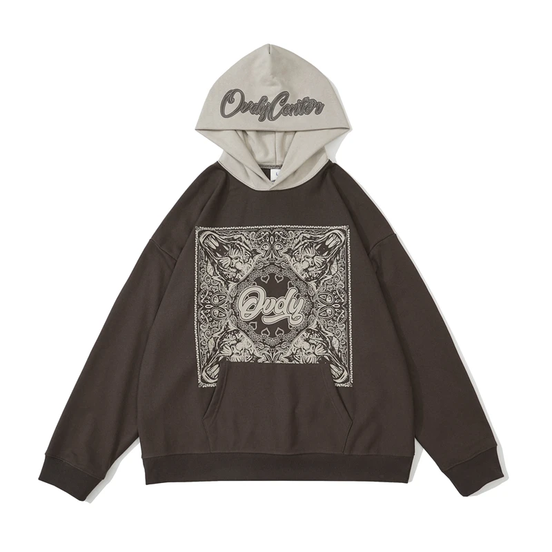 

Мужской и Женский Ретро пуловер в стиле Харадзюку с карманом спереди, принтом тигра, ровной тотем, Свитшот в стиле оверсайз