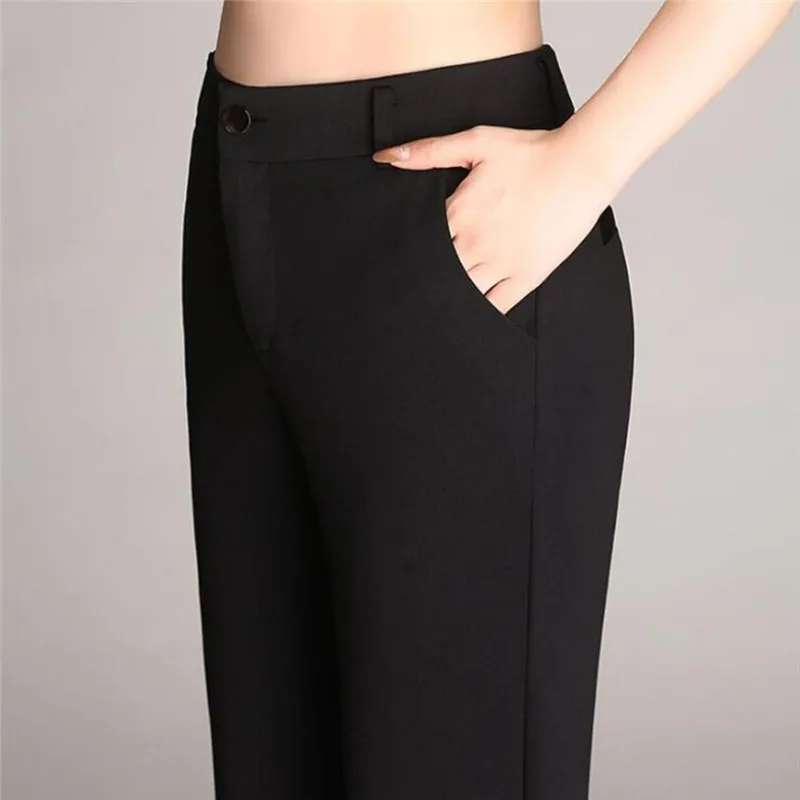 

2023 New Casual Retro Women Plain Palazzo Solid High Waist Flare Wide Leg Chic Trousers Slim Long Loose OL Work Pants