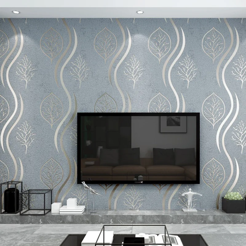Modern Simple Cool Elephant 3D Deerskin Velvet Striped Wallpaper TV Bedroom Warm Bedside Non-Woven Wallpaper