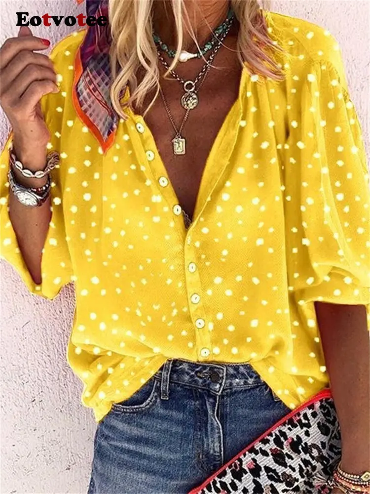 Женская рубашка на пуговицах в горошек пурпурная блузка с длинным рукавом и