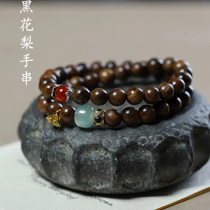 Черный двойной Круглый браслет Huali 8 мм женский кулон в виде лепящего нефрита и