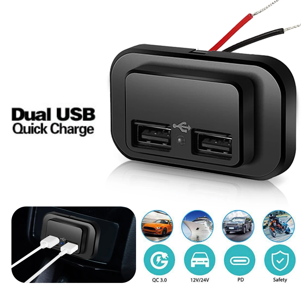 

Автомобильное зарядное устройство с двумя USB-портами, 12 В, 24 В для мотоциклов, авто, грузовиков, квадроциклов, лодок, домов на колесах, автобусов, 3,1 А, 4,8 А, адаптер питания, Женская розетка