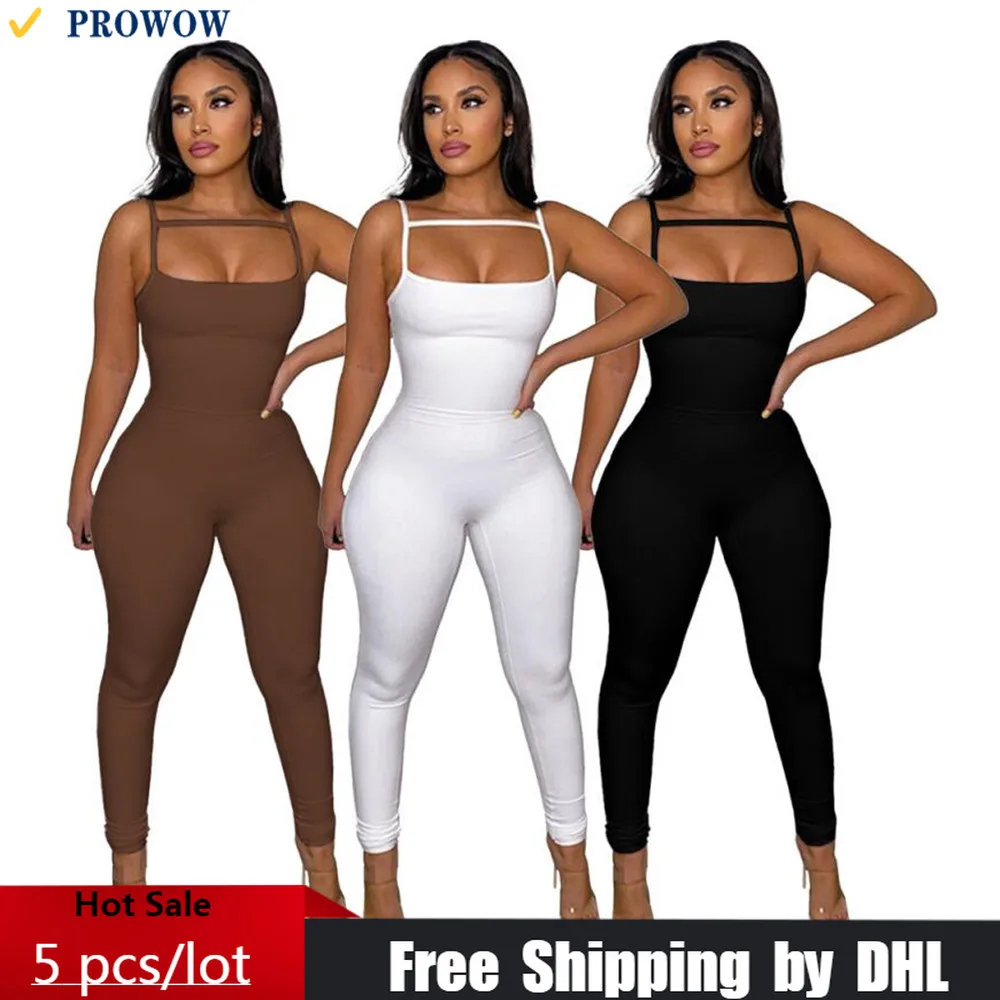 Sexy Jumpsuits for Women Wholesale Bulk 2022 Summer Slim Bodycon Slip Playsuits Simple Solid Lady Sporty One Piece Outfits 7832