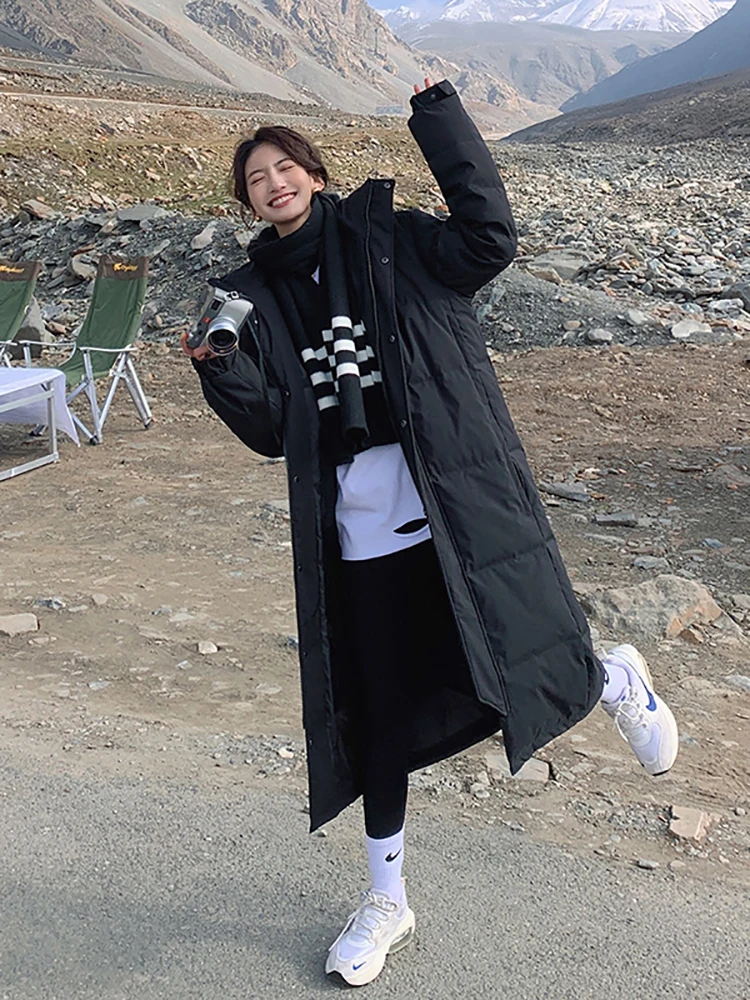 AOSSVIAO New Solid Color Long Straight Winter Coat Casual Women Parkas Clothes Hooded Stylish Winter Jacket Female Outerwear