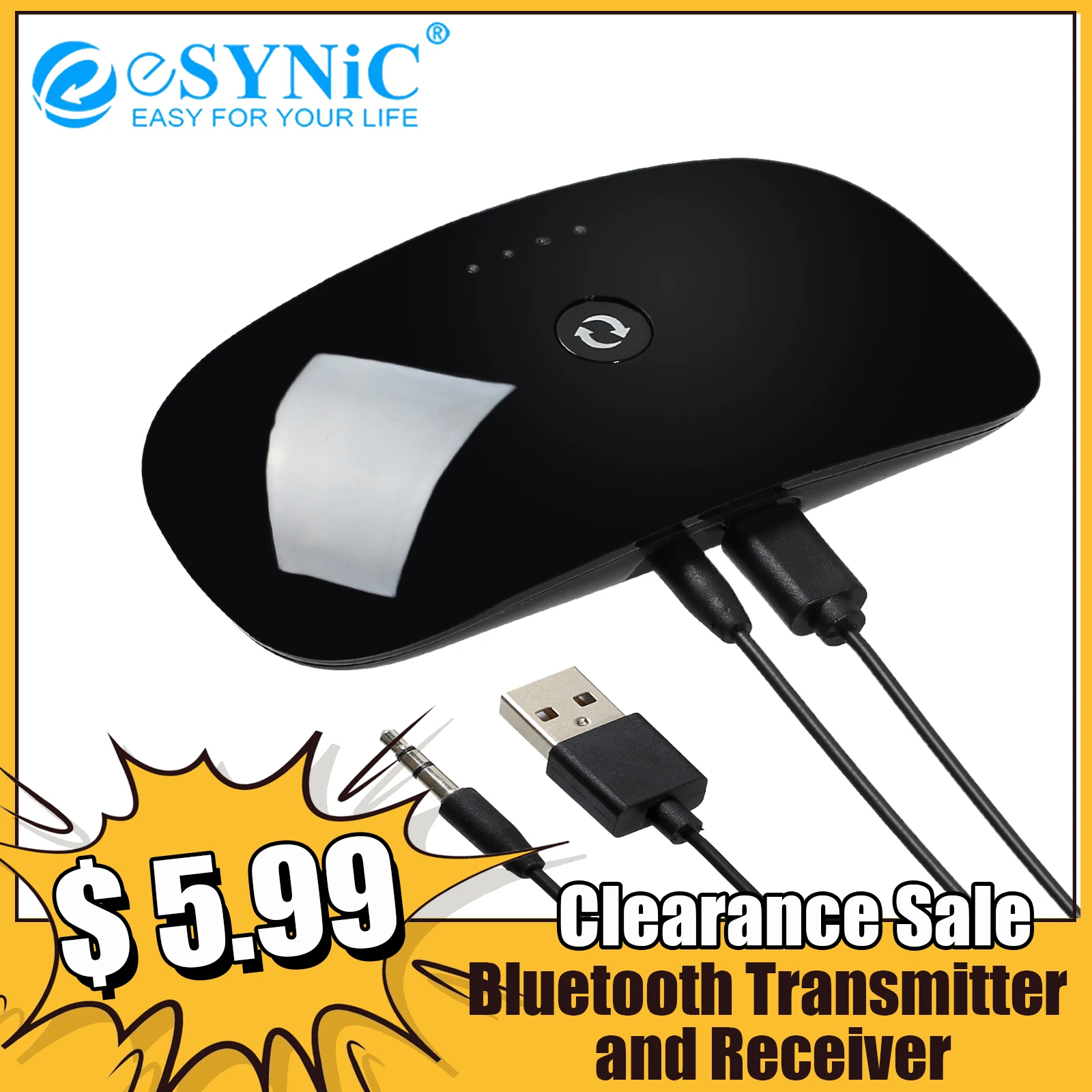 

ESYNiC 2 в 1 Bluetooth-совместимый стерео передатчик аудио приемник Bluetooth 3,0 + EDR аудио передатчик приемник для ТВ плеера