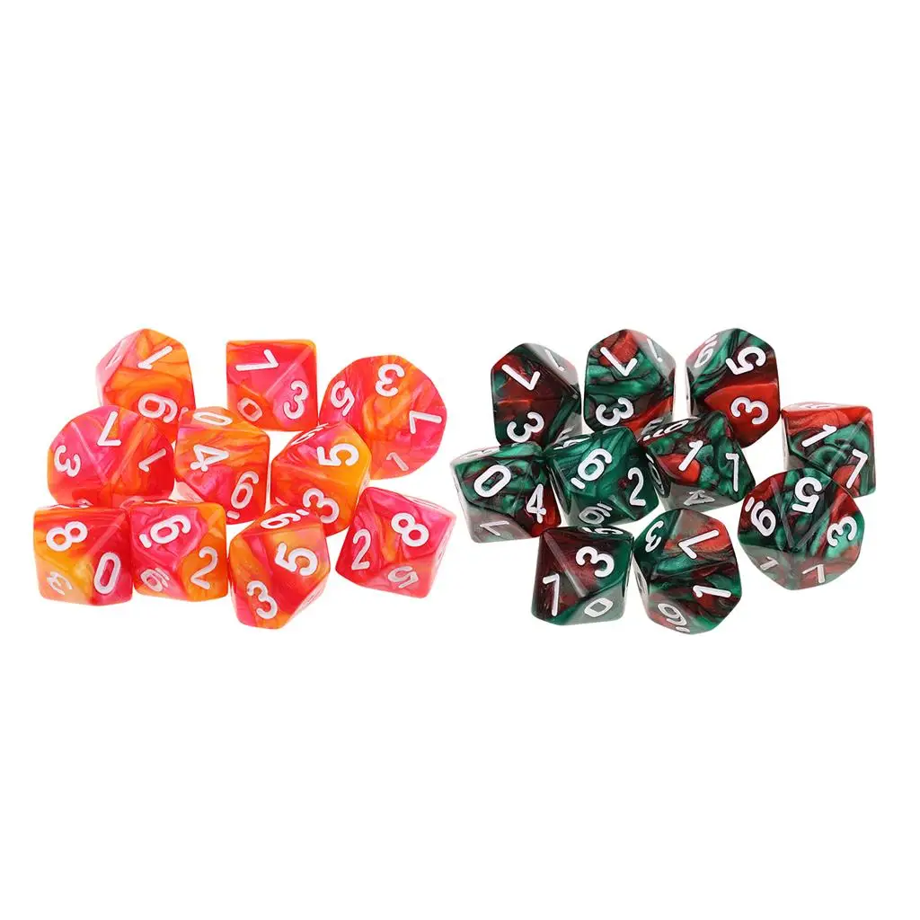 20 шт. 10-гранные многогранные игральные кости D10 двойного цвета для DND RPG оранжевый