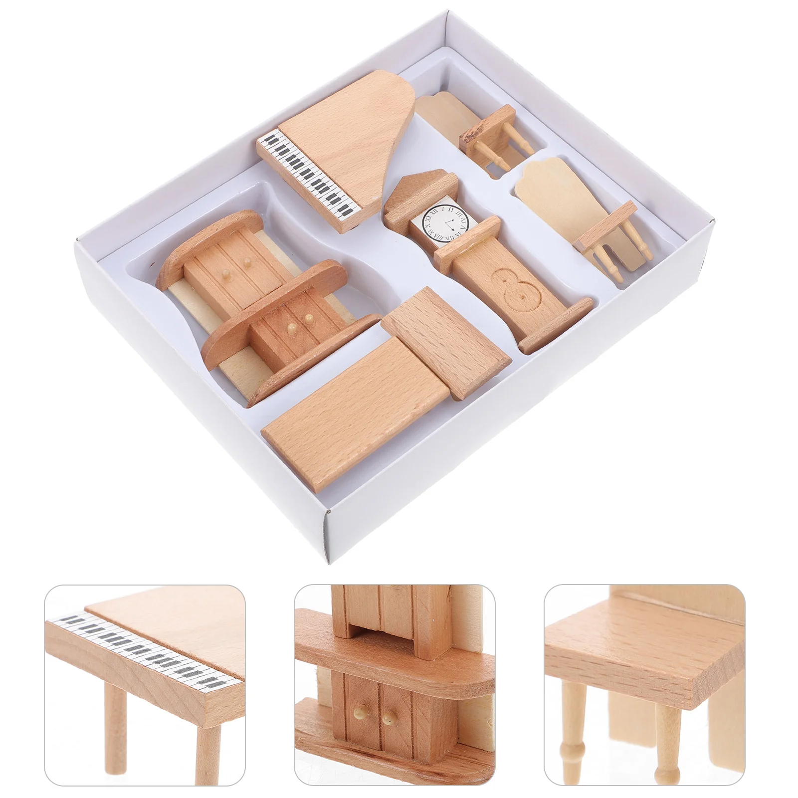 

1 Set Miniature Doll House Furniture Mini House Wooden Piano Clock Bookcase Toys
