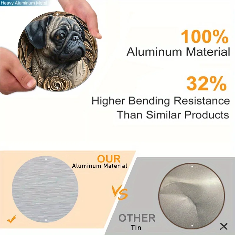 1 шт. 8x8 дюймов (20x20 см) круглая алюминиевая металлическая вывеска мопса для дома