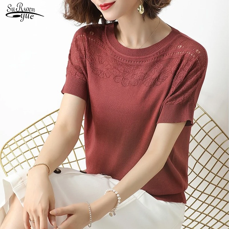 

2023 тонкая футболка, женская футболка с вышивкой, футболка Y2k, женская одежда, модные вязаные летние топы с коротким рукавом, жилеты для женщи...