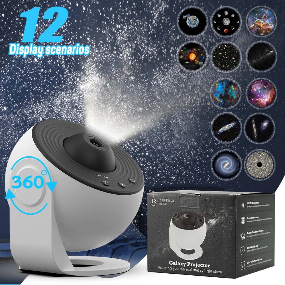 

360° Rotate Galaxy Projection Light Deluxe LED Star Sky Lights Kids Bedroom Starry Atmosphere Light Home Decor Accessories Gift