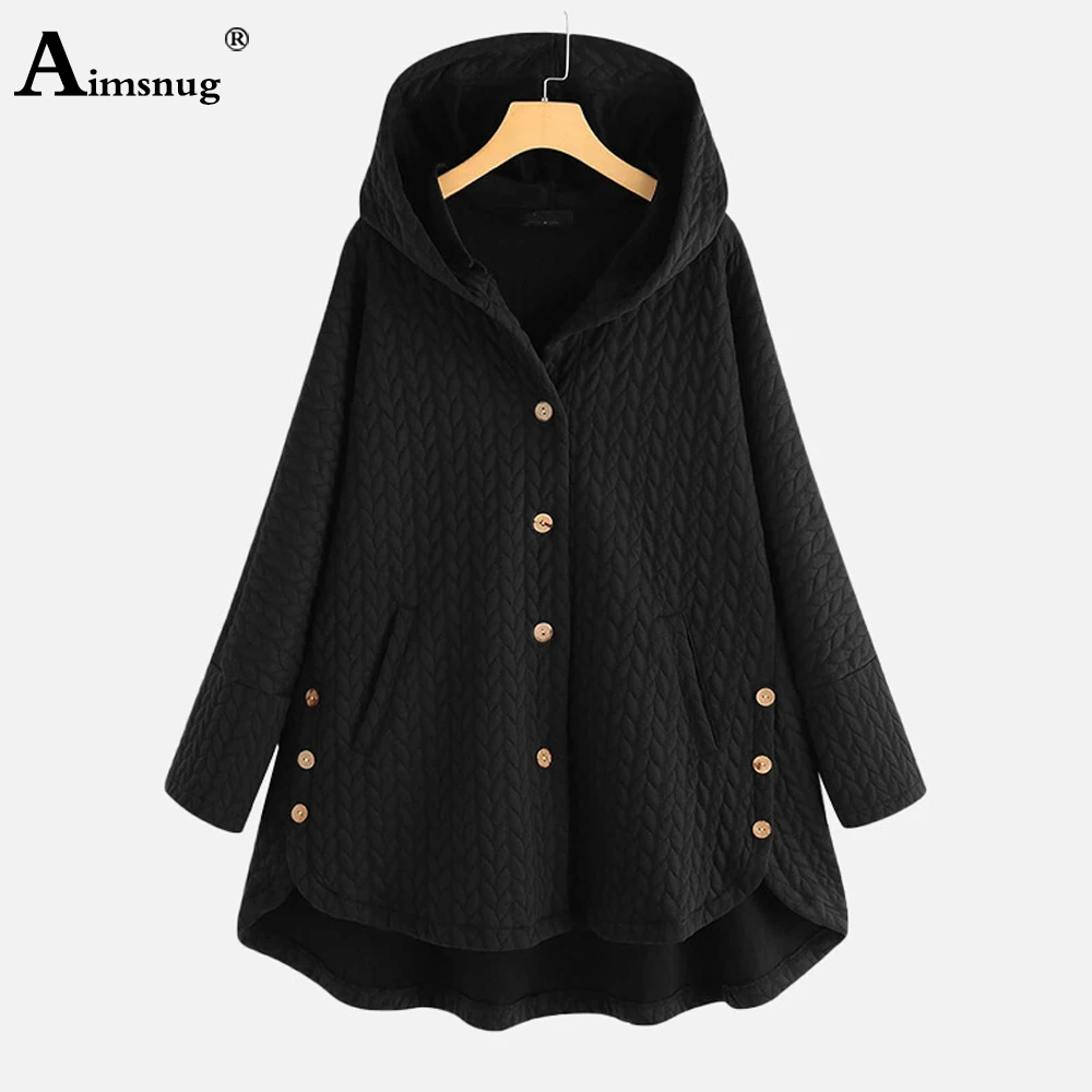 Aimsnug 2021 Women Cotton Coats Ladies Patchwork Button Jackets Oversized 7xl 8xl Female Knitted Plush Coat Hooded Top Outerwear