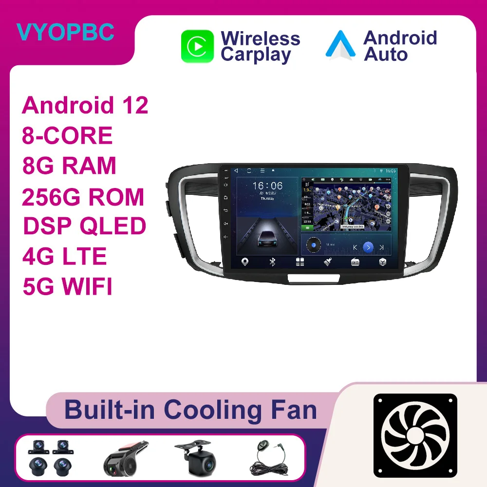 

10.1 Inch Android 12 For Honda Accord 9 2013 - 2017 Car Radio BT ADAS Multimedia Wireless Carplay Auto No 2din Video AHD Stereo