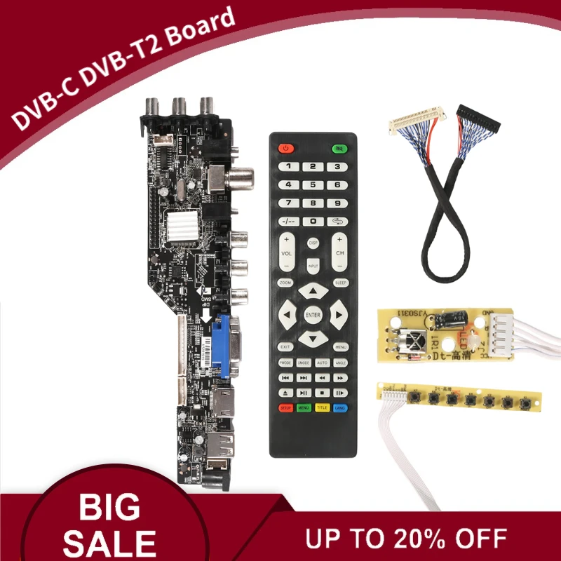 

DVB-T2/T DVB-C 3663 TV Monitor Kit for M270HW02 LCD LED Screen HDMI+VGA+USB+TV Controller Board Driver