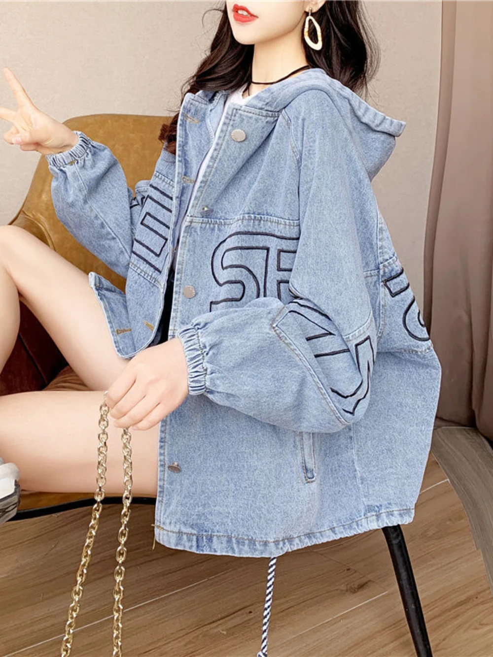 

Женская джинсовая куртка, Новинка весна-осень 2023, женская Свободная верхняя одежда в Корейском стиле, кардиган средней длины, длинное пальто для дам
