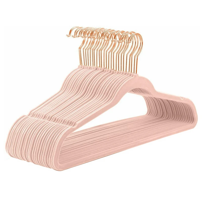 

Pack Of 50 Copper/Rose Gold Hooks Velvet Hangers Heavy Duty Non-Slip Pink 45CM