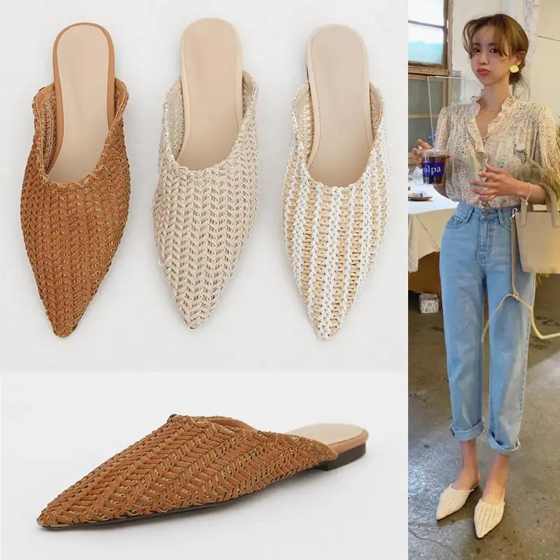 

Muller Soft Rattan Weaving Vintage Outer Wear Summer Female Sandals Versitile Fashion Flat ban tuo xie lykj-yx