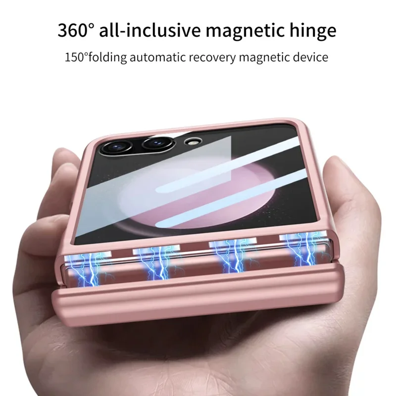 Фото Чехол для Samsung Galaxy Z Flip 6, магнитный шарнир, все включено, противоударная задняя стеклянная пленка, матовая крышка для Galaxy Z flip7 6 5, чехол №3