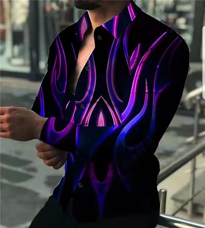 

New men's shirt Fashion collar Long sleeve men's casual shirt Fashion luxury men's shirt casual purple turbulence print long sle