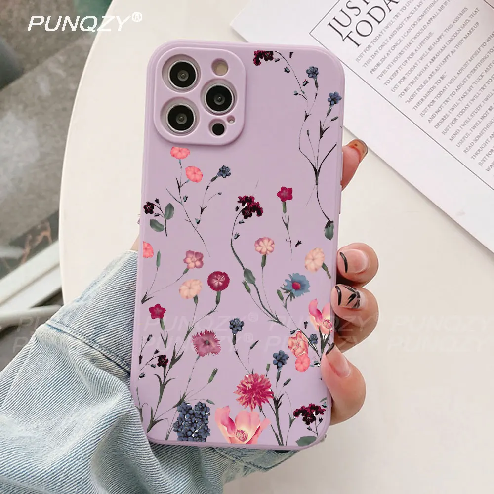 PUNQZY New spring flowers phone Case For iPhone 12 PRO Max 11 pro MAX 13 Pro MAX SE 7 8 Plus X XR XS MAX Girl TPU Silicone Case