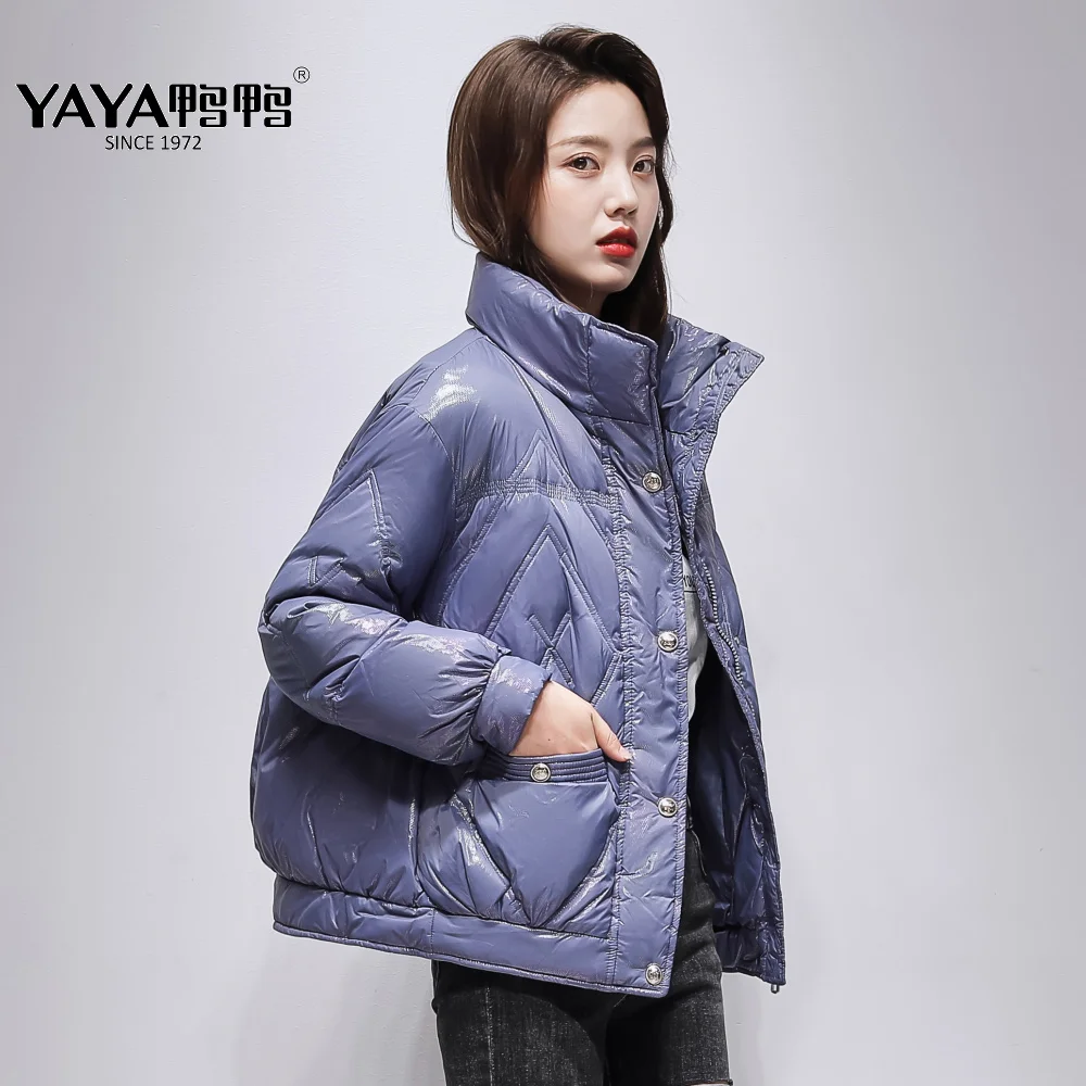 

YAYA 2023 Women Duck Down Embossing Jacket Winter Thicker Coat Casual Loose Stand-Up Collar Sepcial Fabric Warm Short Outwear