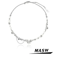 masw original design geometric pendant necklace luxury temperament high quality thick silver plated choker necklace for women