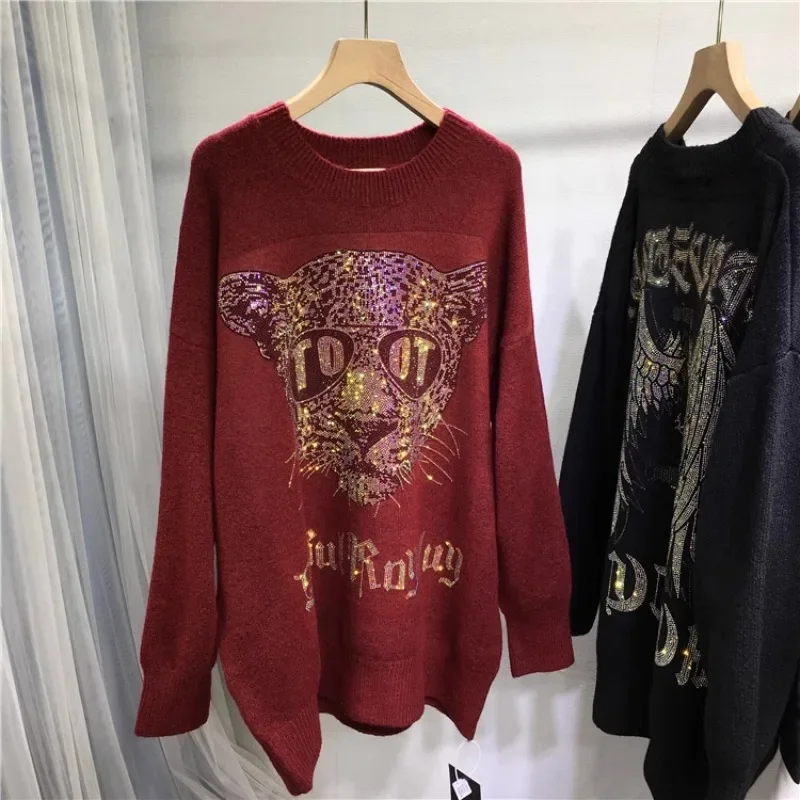 Тяжелая промышленность бриллиантовый свитер женский мультяшный тигровый голова