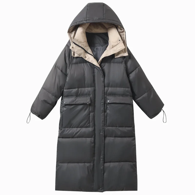 Down jacket women's long knee-length loose warm jacket
