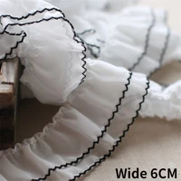 6cm wide double layers white pleated chiffon fabric lace applique dress guipure fringe ribbon wavy edge ruffle trim sewing decor