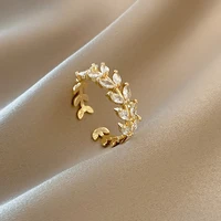ins cold wind zircon leaf copper open ring fashion luxury index finger jewelry for women wedding party gifts