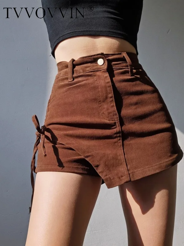 

TVVOVVIN American Spicy Girls Design Sense Side Drawcord Sexy High Waist Wrap Hip Skorts Autumn Irregular Elastic Shorts B79V