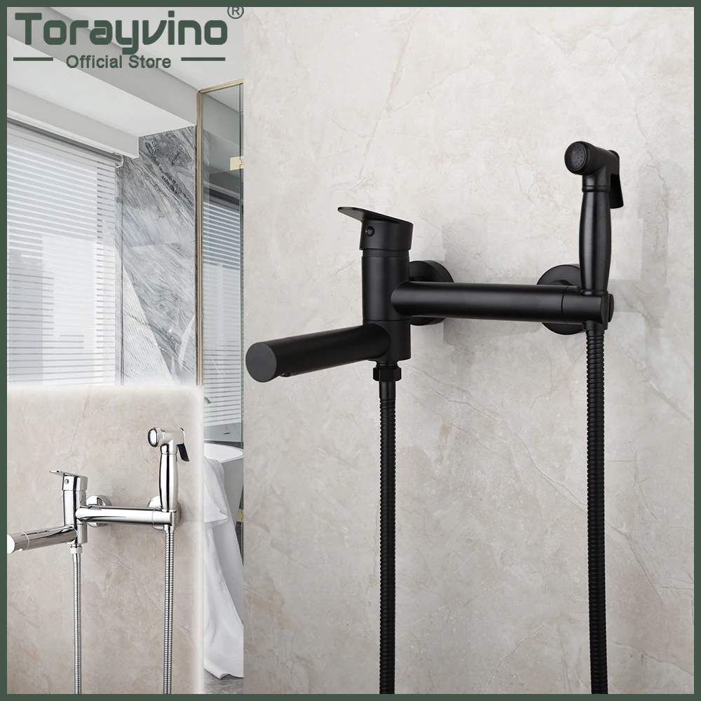 

Torayvino Matte Black Bathroom Bidet Shower Faucet Crane Sprayer Head Toilet Faucets Wall Mounted Silver Hot And Cold Water Taps