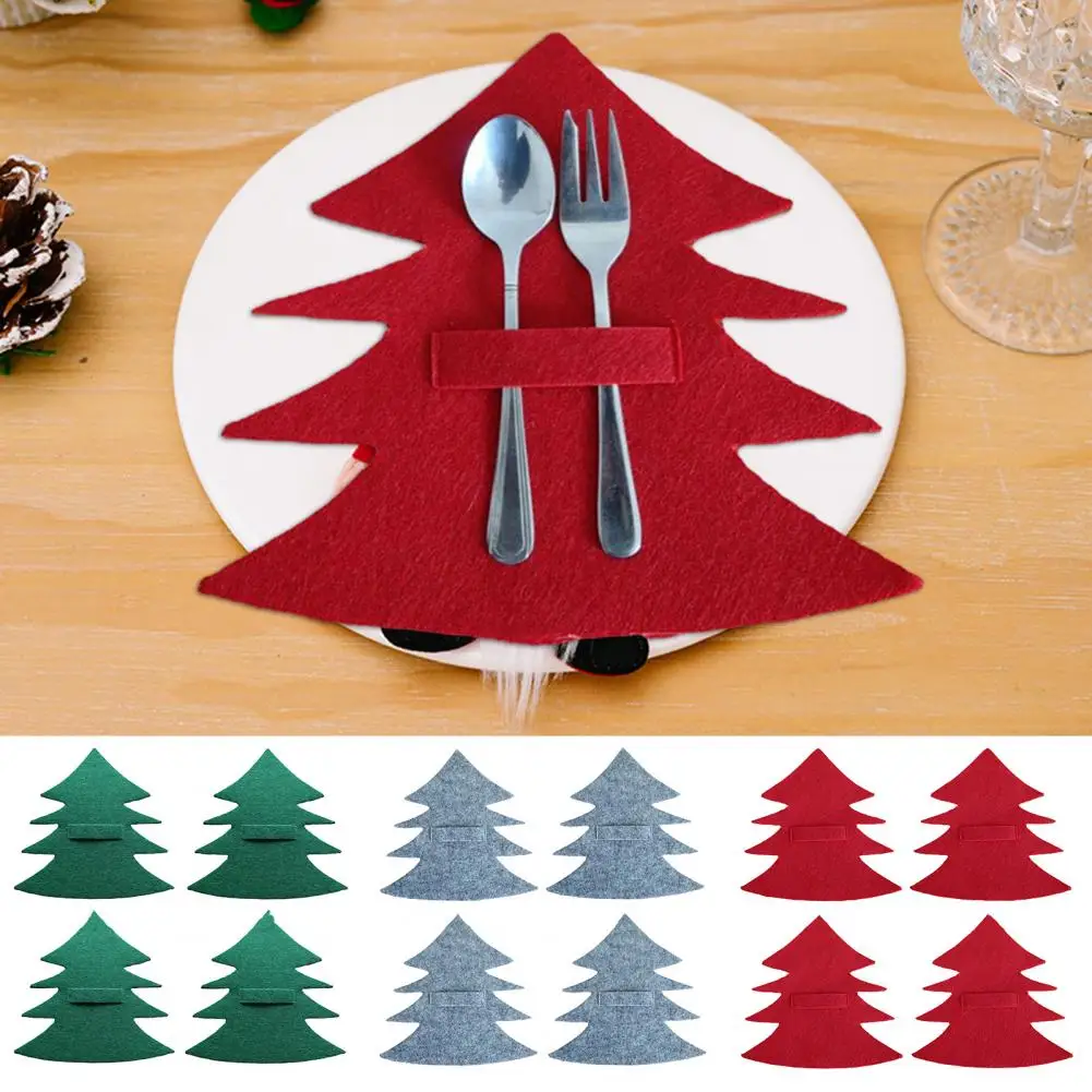

Christmas Party Tableware Decoration Festive Fabric Organizer Eye-catching Christmas Tree Cutlery Bag Set for Table for Holiday