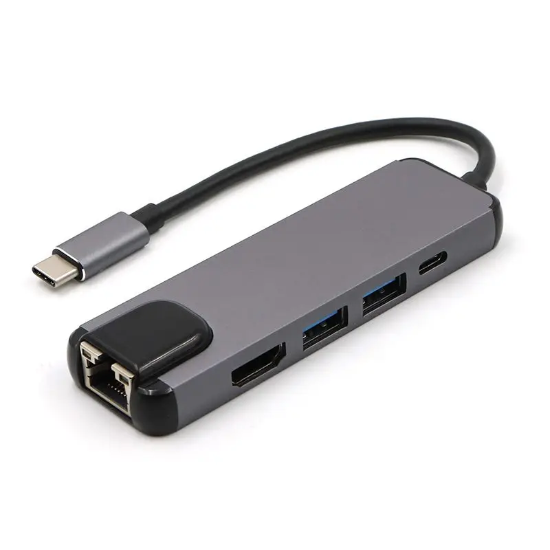 

5 в 1 USB C концентратор Hdmi Gigabit Ethernet адаптер для Pro, Тип C к Rj45 Lan адаптер с портом зарядного устройства USB-C
