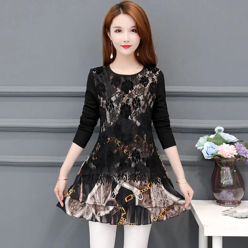 

Женская блузка с круглым вырезом, элегантная винтажная Свободная блузка в стиле пэчворк с имитацией двух предметов, весна 2022