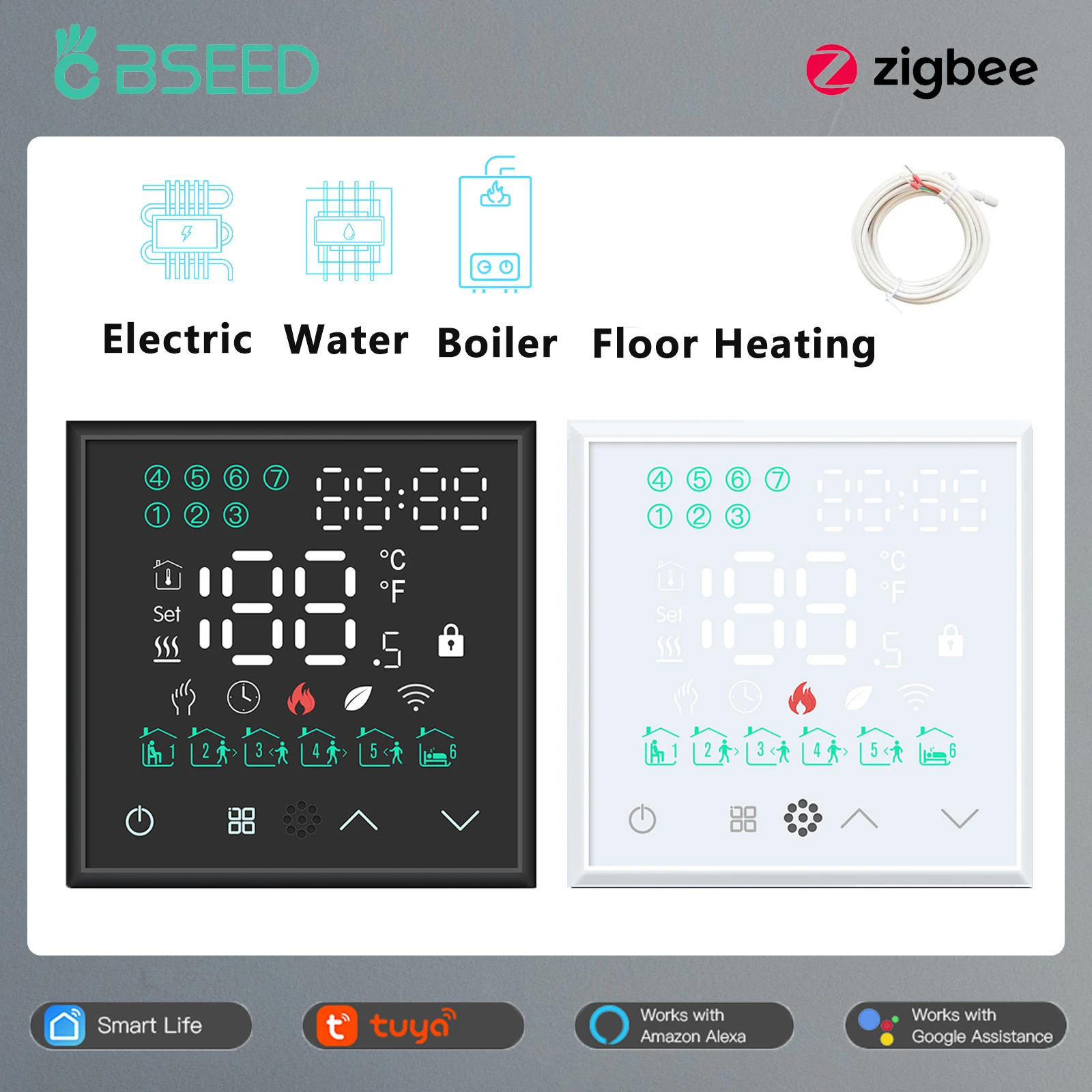 Фото Термостат для теплого пола BSEED Zigbee, Контроллер Температуры комнатного отопления воды и газового котла, стеклянная панель, пластиковая рамка, детали «сделай сам» №1