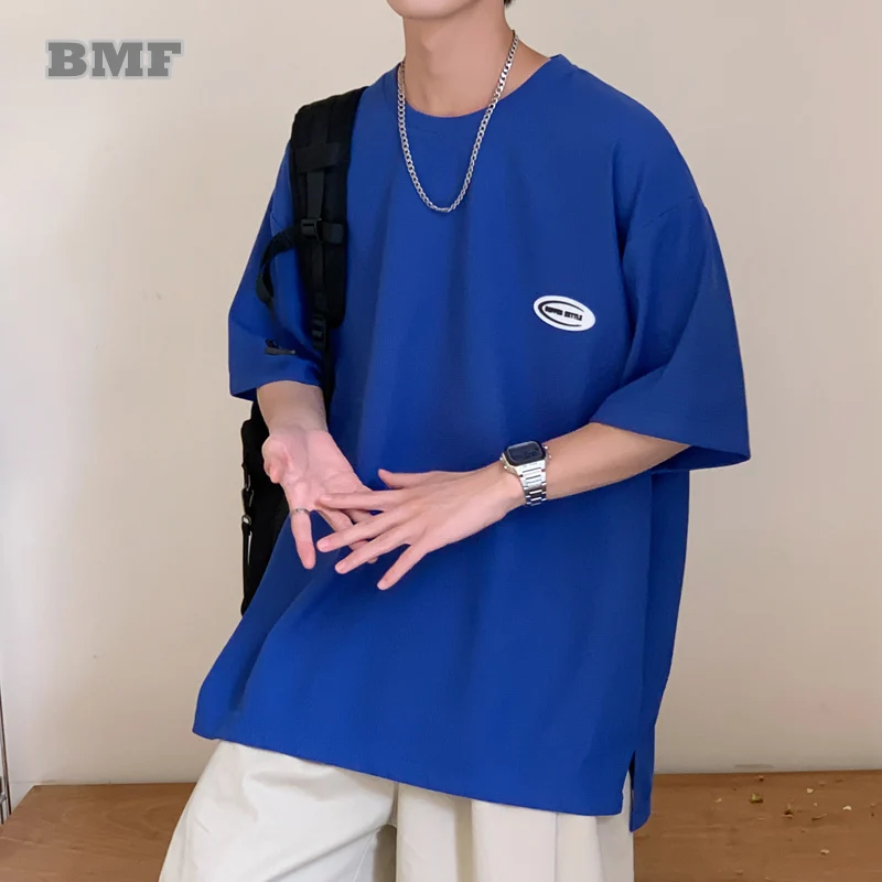 

Summer Waffle Korean Hip Hop Fashion Plus Size T-Shirt Loose Oversized Top Japanese Harajuku Short Sleeve Couple Clothes Unisex