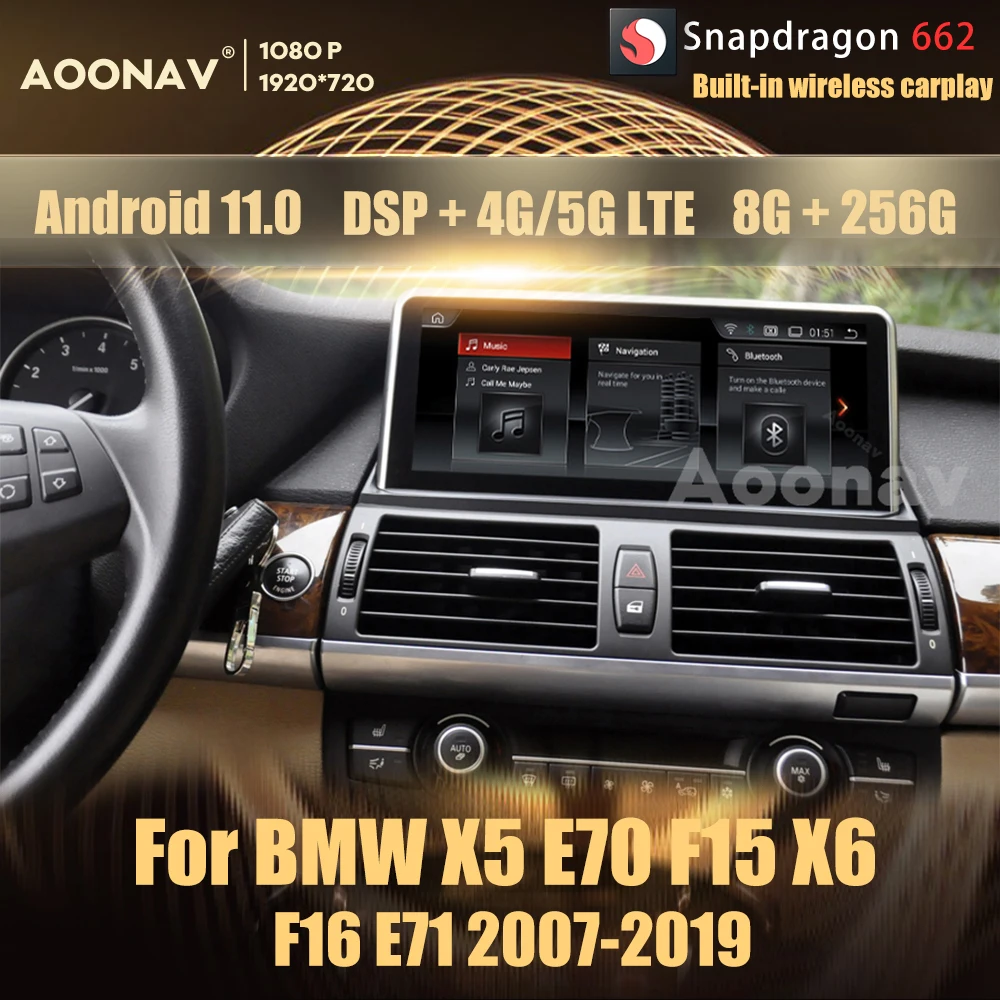 

256GB android 11 Snapdragon 662 2din android auto For BMW X5 E70 F15 X6 F16 E71 2007-2019 car radio multimedia support pandora