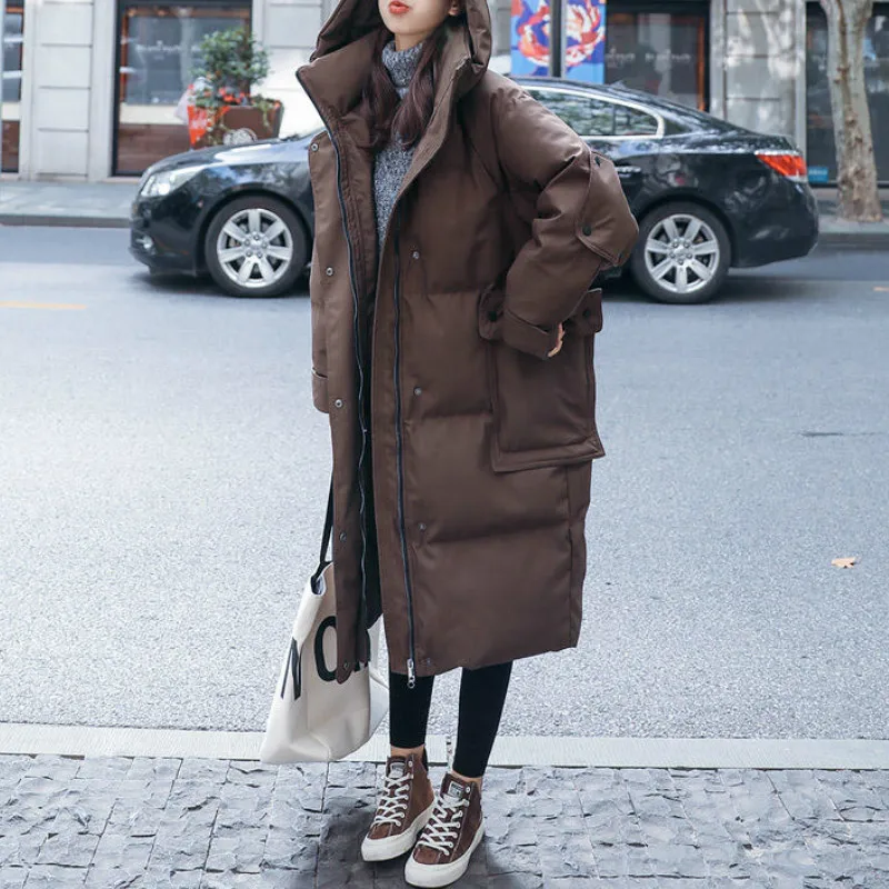 2022 Women Winter Down Jacket Large Long Sleeve Jacket Warmth Thickening Female New Fashion Parka Hooded Loose Long Thickening