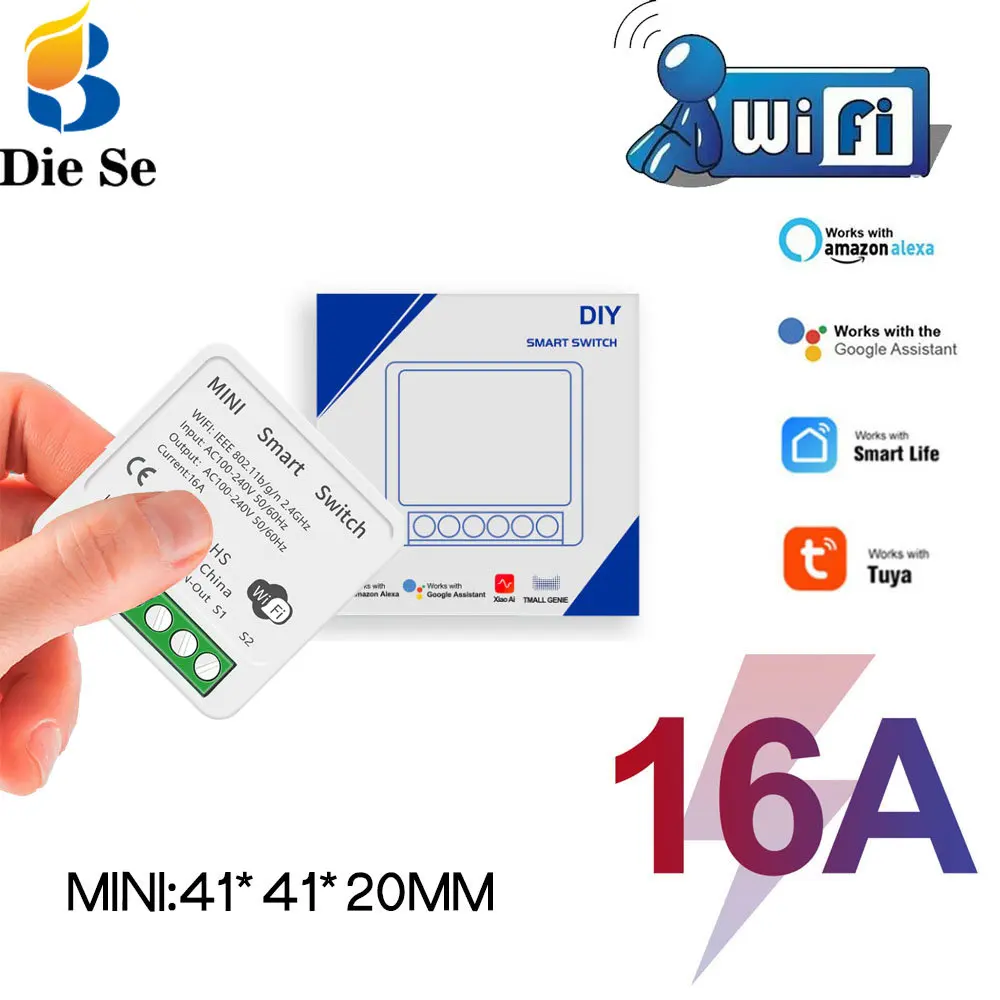 

Mini WIFI Light Switch 16A Tuya Smart Life Module Switch App Control Receiver Work with Alexa Google Home Supports 2 Way for Led