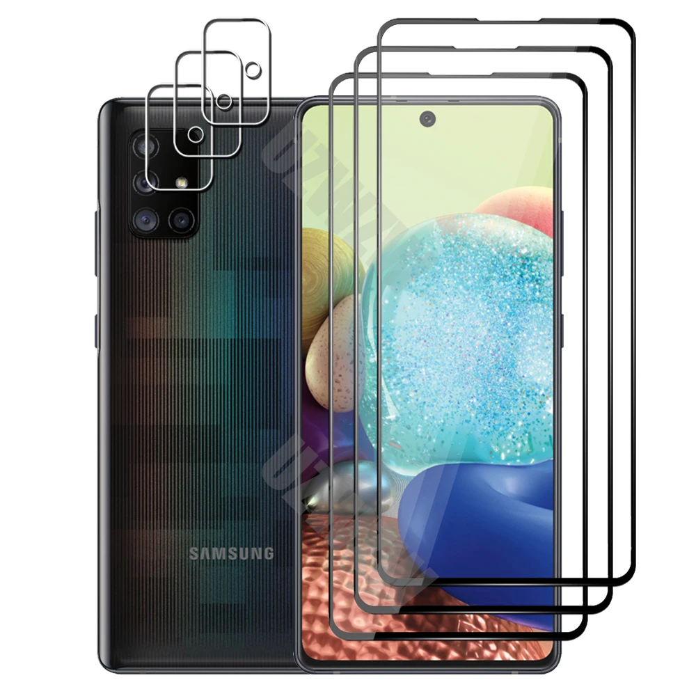 

(3+3) For Samsung Galaxy A71 5G / 4G / A71 5G UW (3pcs) Full Coverage Tempered Glass Screen Protector & (3pcs) Camera Lens Film