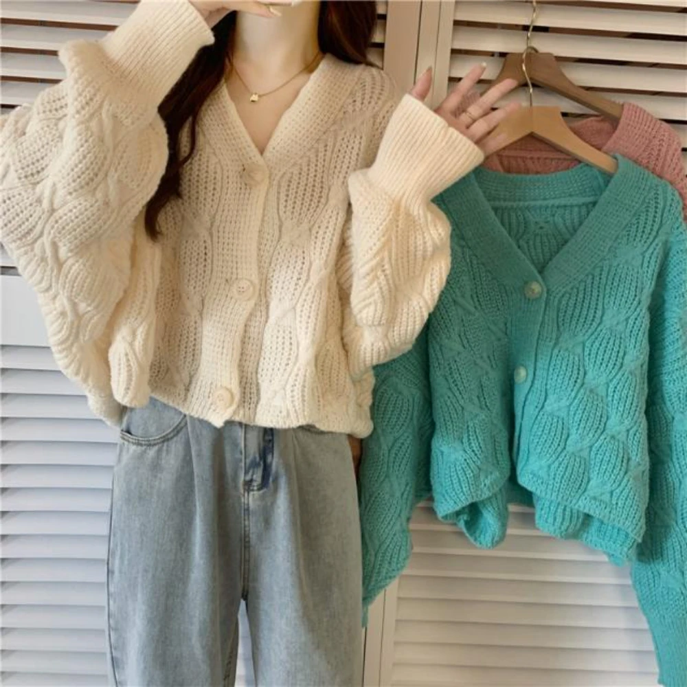 Spring Autumn 2022 Retro Cardigan Sweater Korean Sweater Casual Women's Loose Short Knitted Cardigan Coat