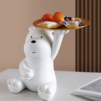 white little bear doll with candy key tray resin storage statue home decoration living room decoration doll