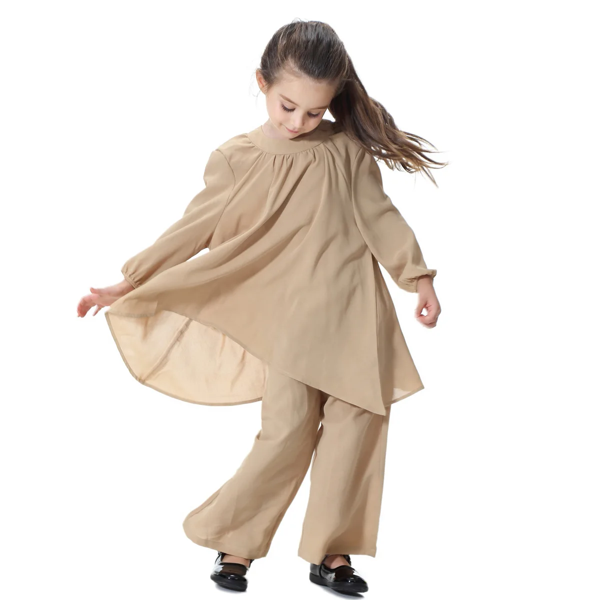 

Islamic Children's Clothing Muslim Fashion Girl Suit Abaya Dubai Turkey Southeast Asia Girl Loose Wide Leg Pants Harem Suit 2021