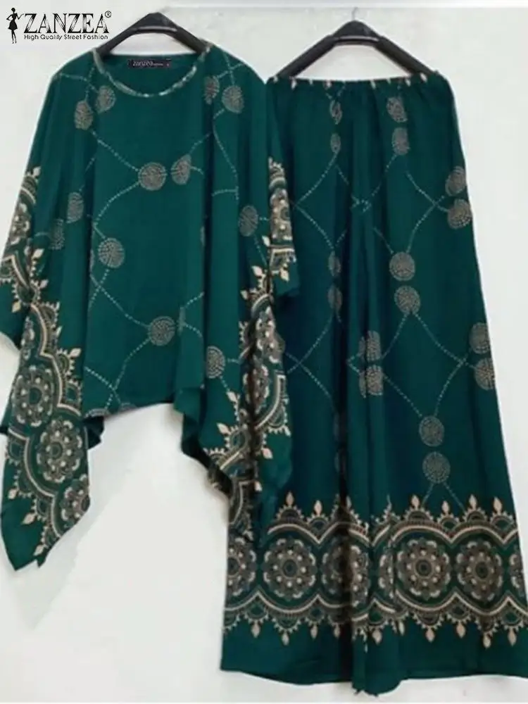 Комплект ZANZEA женский в мусульманском стиле модная блузка с рукавом 2024 брюки