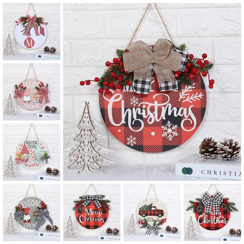 

Деревянный Рождественский венок, дверные подвесные украшения, рождественские подвески, Рождественский Декор для дома, 2021, товары для новог...