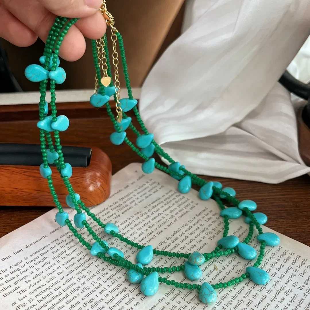 Современные ювелирные изделия ожерелье с зелеными стеклянными бусинами для