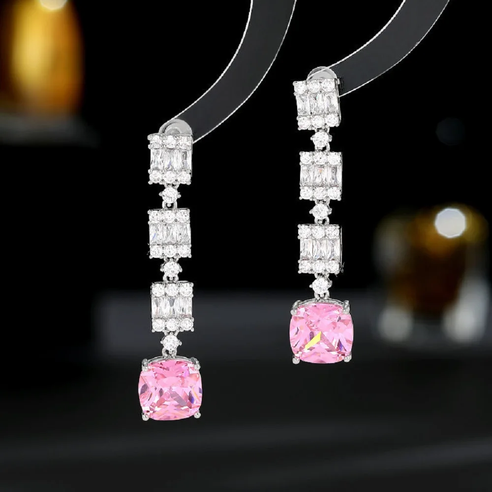 

Bilincolor Square Zircon Tassel Earrings for Women