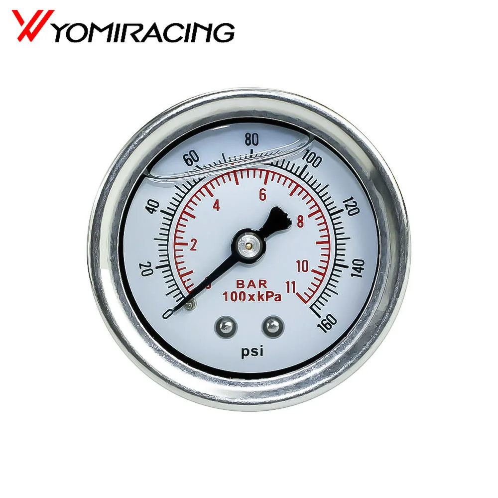 

Манометр для жидкости YOMI 0-160 psi, манометр для масляного пресса, манометр с белым циферблатом, универсальный 1/8 NPT YC100917