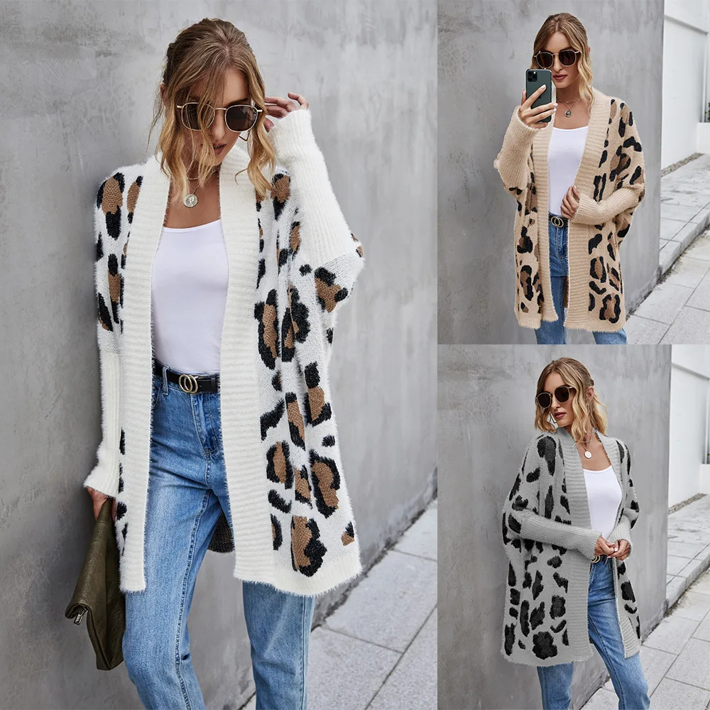 2022 Winter New Women's Cardigan Coat Personality Fashion Leopard Knitted Sweater Women's